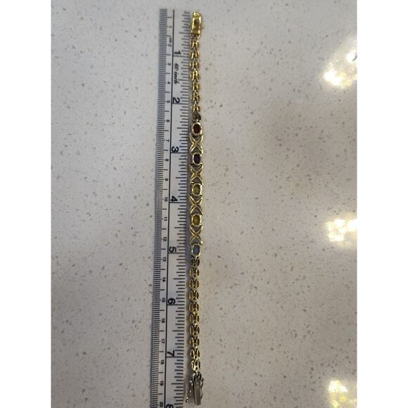 925 Sterling Silver Genuine Multi Gemstone XO link and clasp Bracelet 7 7/8" - Picture 4 of 7